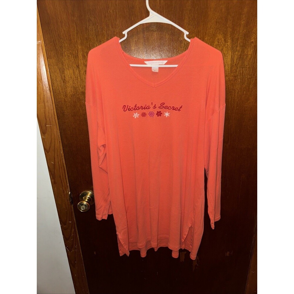 VTG Victoria Secrets Orange Coral Long Sleeve Night Gown Size Medium